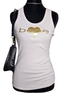 RARE Y2K Bebe Gold Heart Logo Tank M